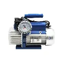 Two-step vacuum pump with solenoid valve and vacuum gauge. Flow 226L/minute.