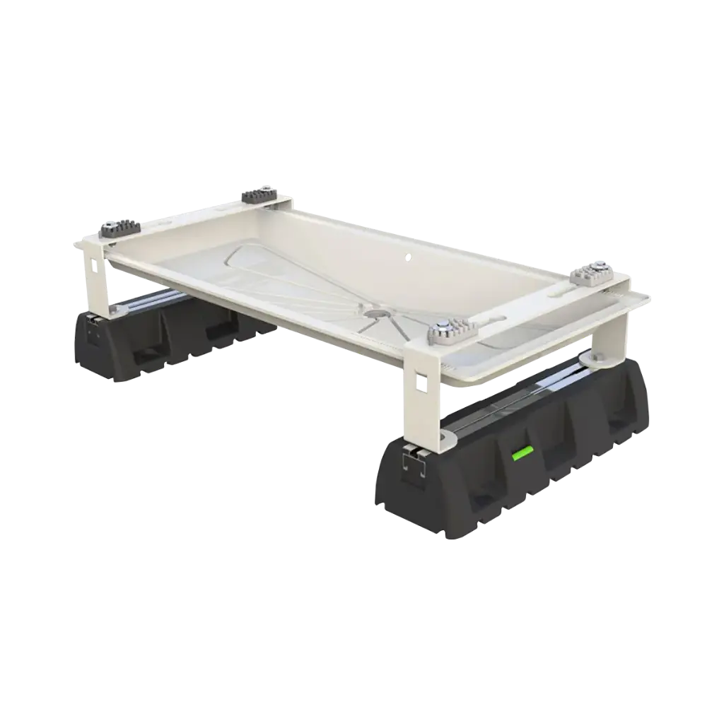 Drain pan 1250x600x240 mm with 6 m heating cable + rubber floor base + bracket. RAL9002