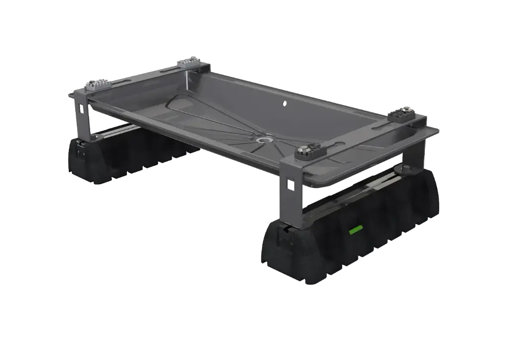 Condensate tray 1050x410x240 mm (grey) with 6 m heating cable, mounting bracket and 450 mm rubber feet.