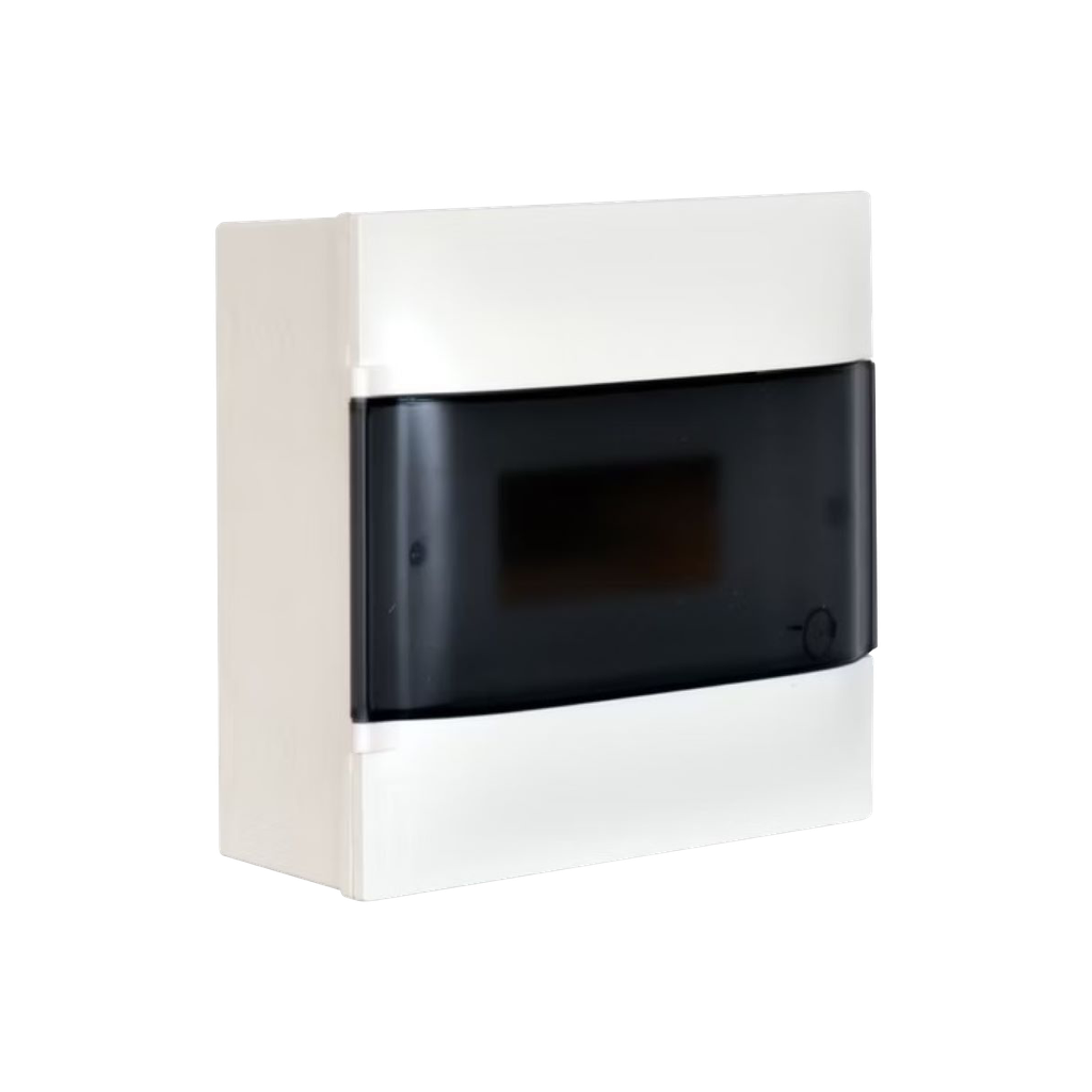 Fusebox 1x8MOD surface, IP40. 226x256x70 mm (HxWxD).