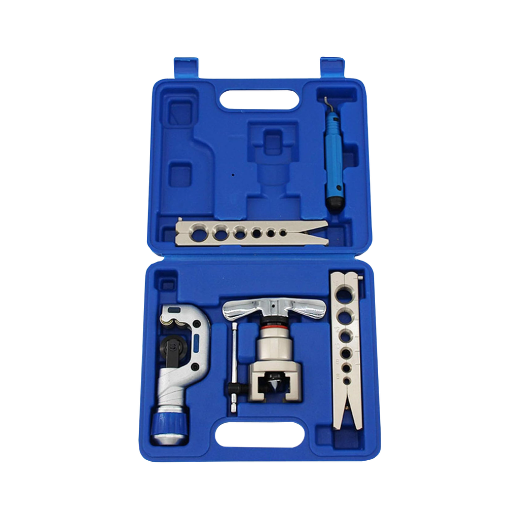 Eccentric flaring tool kit for 1/4"-3/4" (6-19 mm) copper tubes.