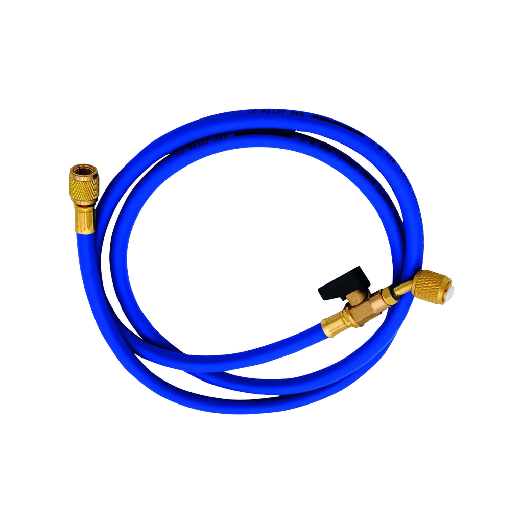 Blue pressure hose with 45° tap of 1/4" SAE x 1/4" SAE. Length 1500 mm.