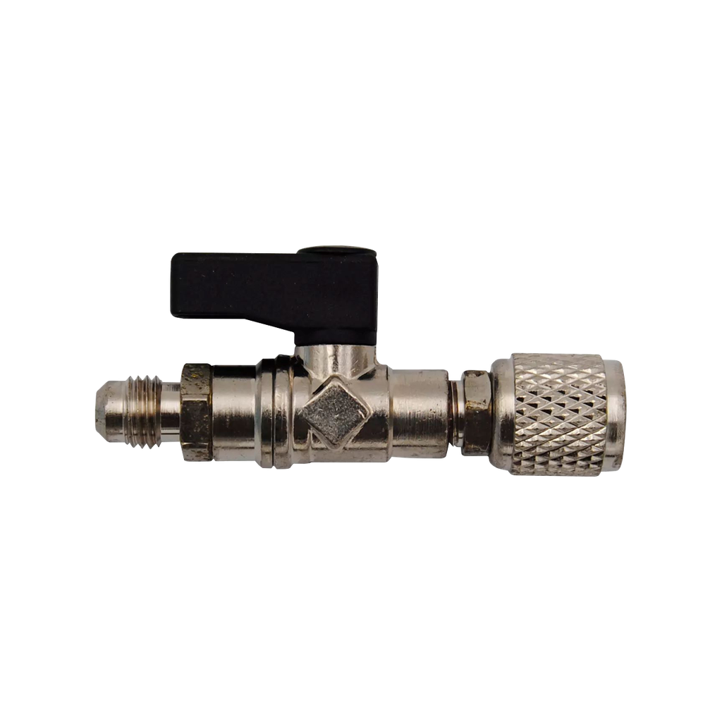 Ball valve tap for refrigerant gas 5/16" SAE F x 1/4" SAE M.