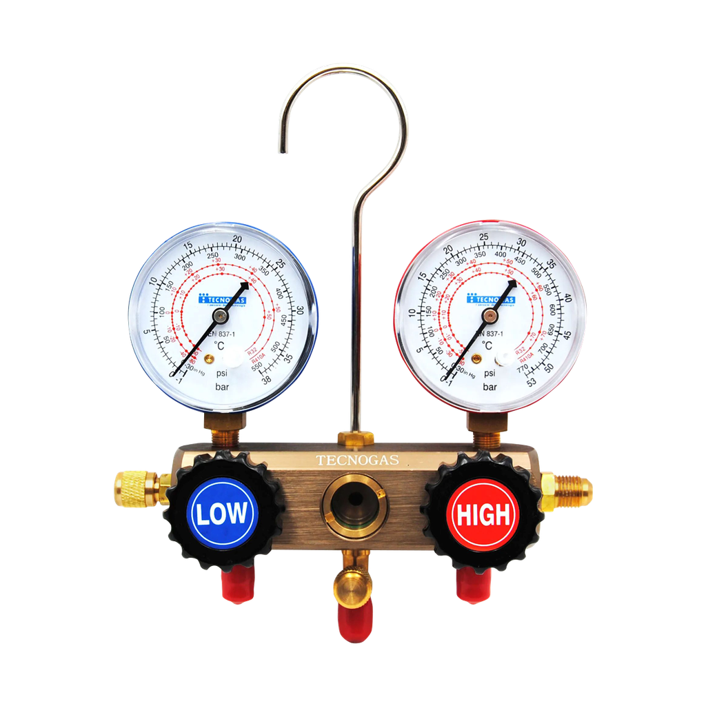 4-ways type manifold with flow level indicator.