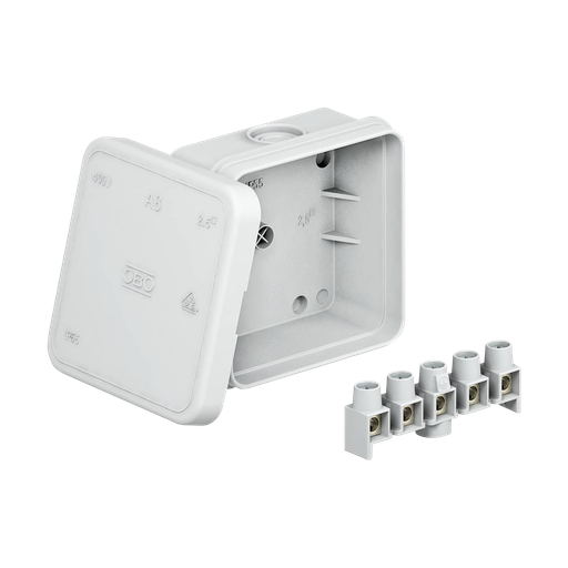 [AFH024] Junction box with terminal strip, IP55. Size: 75 x 75 x 36,2 mm.