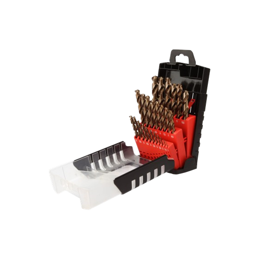 [33-707D] Metallpuuride komplekt, 25-osaline, 135° otsadega, HSS 5% koobalt (Ø 1–13 mm, samm 0,5 mm).