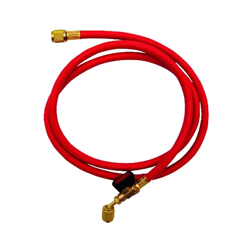 [11664] Red pressure hose with 45° tap 5/16" SAE x 1/4" SAE. Length 1500 mm.